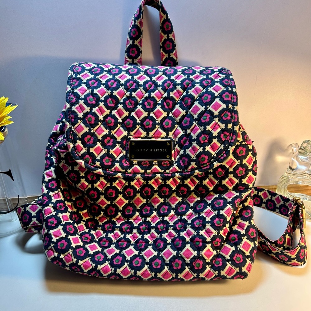 Tommy Hilfiger Pink and Blue Patterned Backpack